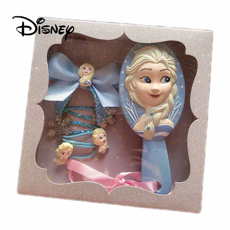 Disney Frozen Pretend Play Hair Accessories Set Elsa Princess Girl Hair Accessories Hairpin Rubber Band Hair Comb Gift Box - Color: Light Yellow