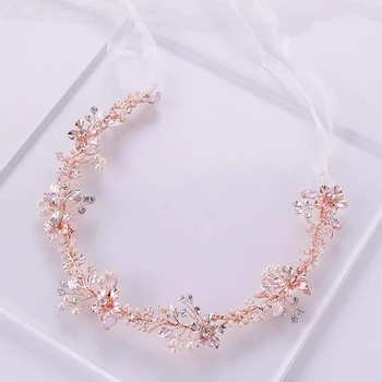 

Luxucy Rose Gold Crystal Flower Headband Wedding Hair Accessories Rhinestone Flower Bridal Tiara Headband Wedding Hair Jewelry