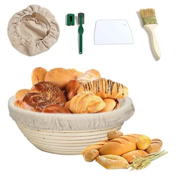 

Proofing Basket Round Bread Proofing Basket Natural Rattan Bowl for Home Baker with Cloth Liner Scraper Bread Lame Bristle Brush