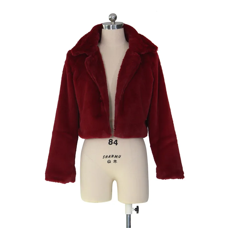 Женское пальто из искусственного меха, осенне-зимняя короткая куртка с длинным рукавом, пальто, 6 цветов, Повседневная однотонная теплая