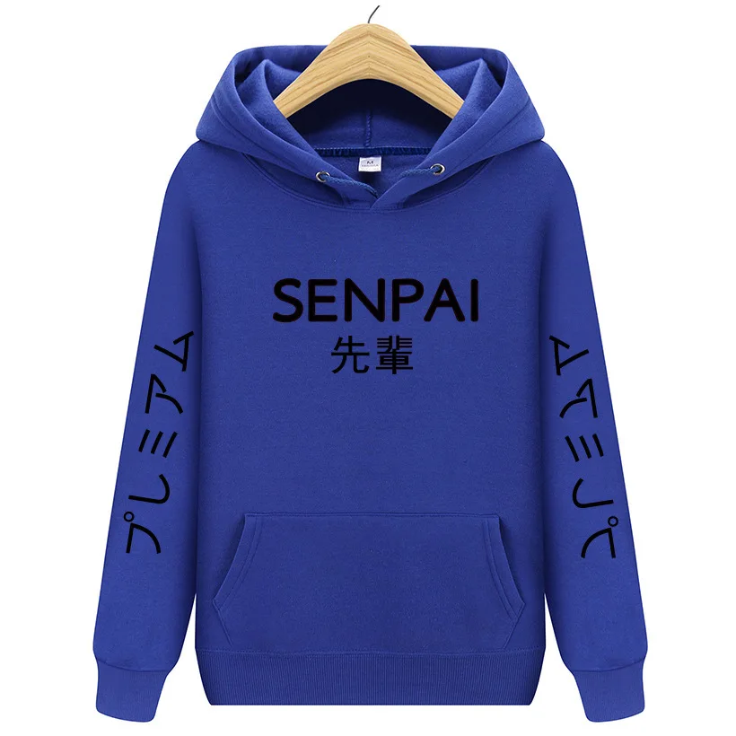 Модные японские флисовые толстовки для мужчин wo для мужчин зима осень SENPAI печатных уличная одежда толстовки в стиле хип-хоп пуловер sudadera hombre - Цвет: blue-black