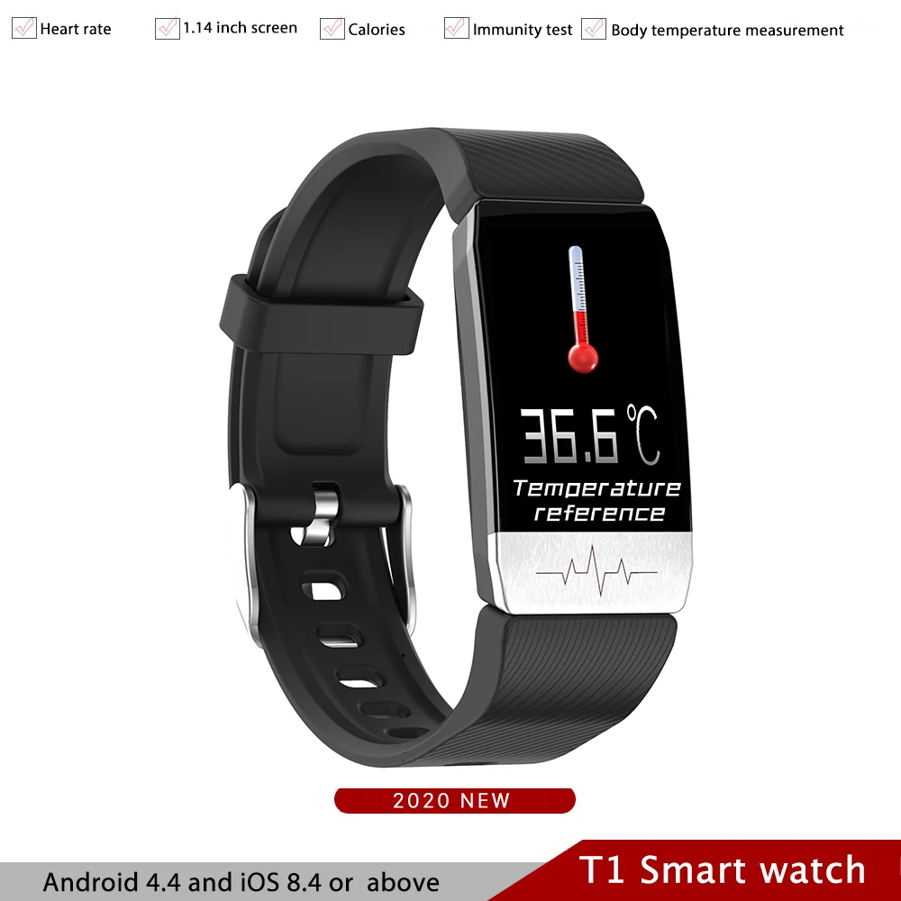 

2020 T1 Smart Watch Men Kid With Thermometer Digital Waterproof Smart Bracelet Blood Pressure Measurement For Android IOS mi ban