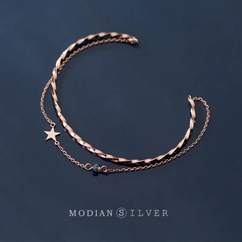 

Modian Real 925 Sterling Silver Star Little Ball Chain Double Layer Bracelet for Women Adjustable Simple Bracelet Fine Jewelry
