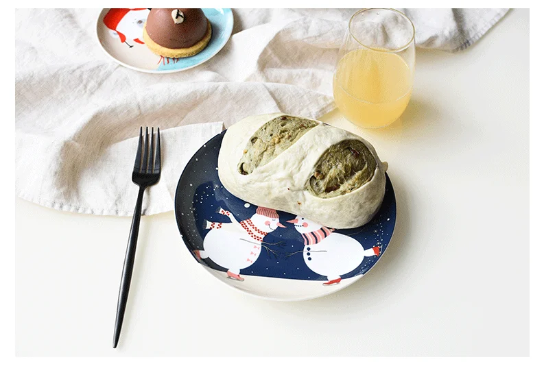 Christmas ceramic plate cartoon character hand-painted steak plate fruit snack home storage plate bone china Western plate