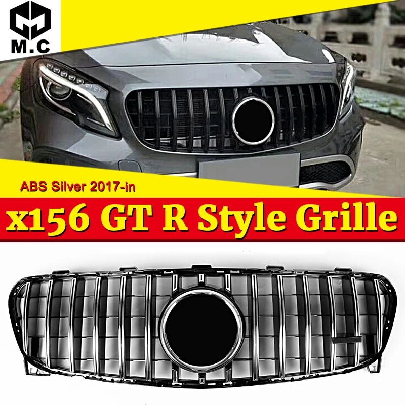 

GLA Class X156 GT R Grill GLA45 Style Silver Front Grille Fit for Mercedes Benz GLA180 GLA250 Without Sign Look grille 2017-in