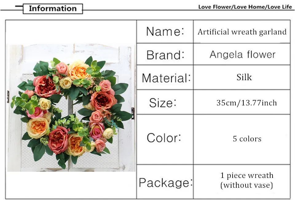 35 см искусственные розы пепельный лист Венок Дверь порог цветок DIY Свадебные вечерние украшения для дома настенный Декор Рождественская гирлянда подарок