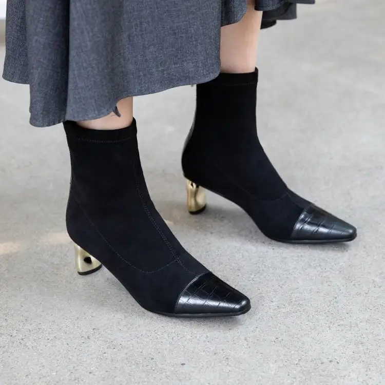 Buono Scarpe/ботильоны на металлическом каблуке; Лоскутные кожаные ботинки на молнии; Botas Fenimina; ботинки для выпускного; Цвет черный, коричневый; женские ботинки Zpatos Mujer