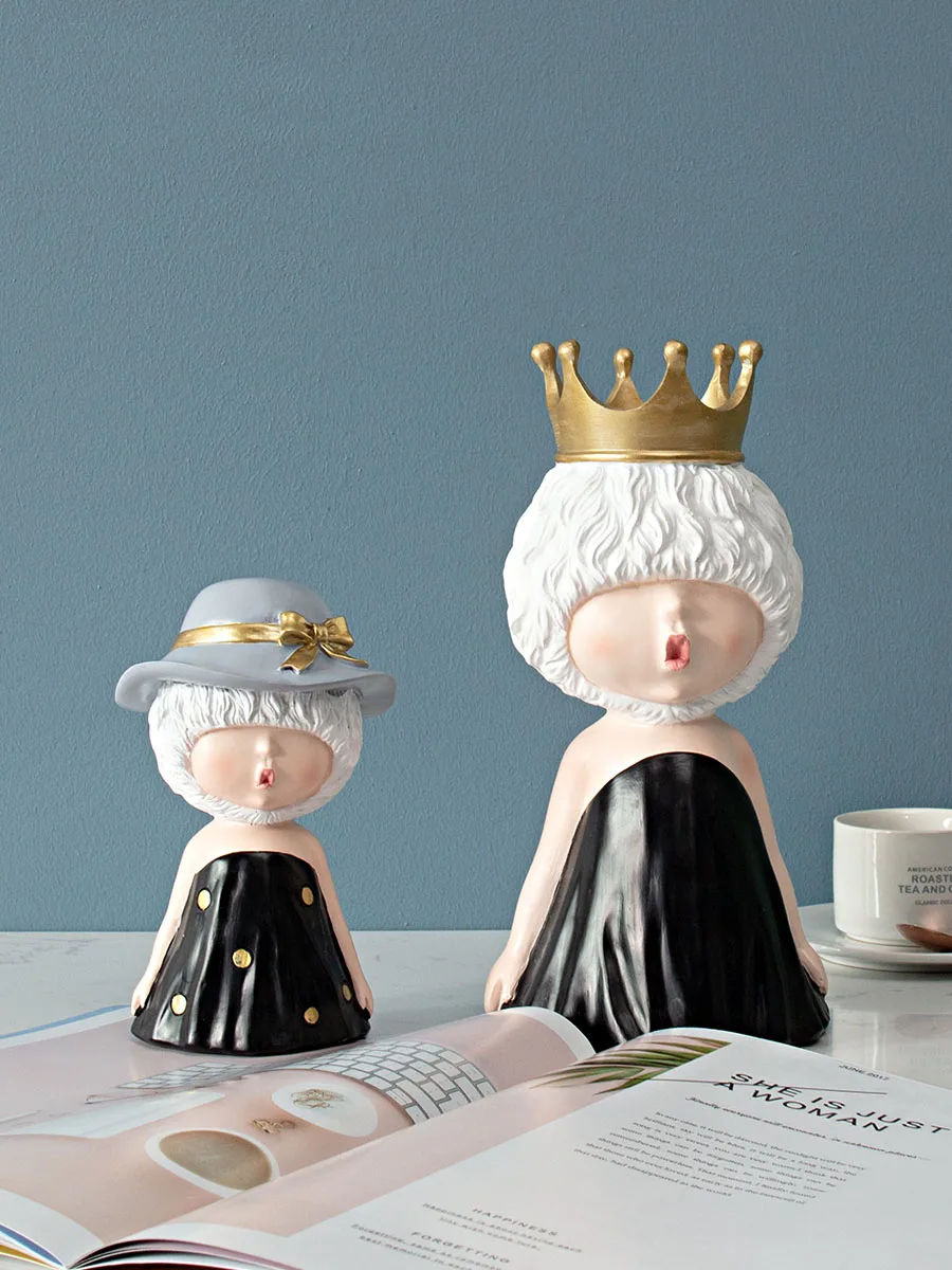 Modern Ins Style Gorgeous Girls Figurines With Crown/Bubble/Bow Ornaments Cute Girl Sculpture Room Decor Crafts Resin Statue NEW Modern Ins Style Gorgeous Girls Figurines With Crown/Bubble/Bow Ornaments Cute Girl Sculpture Room Decor Crafts Resin Statue NEW