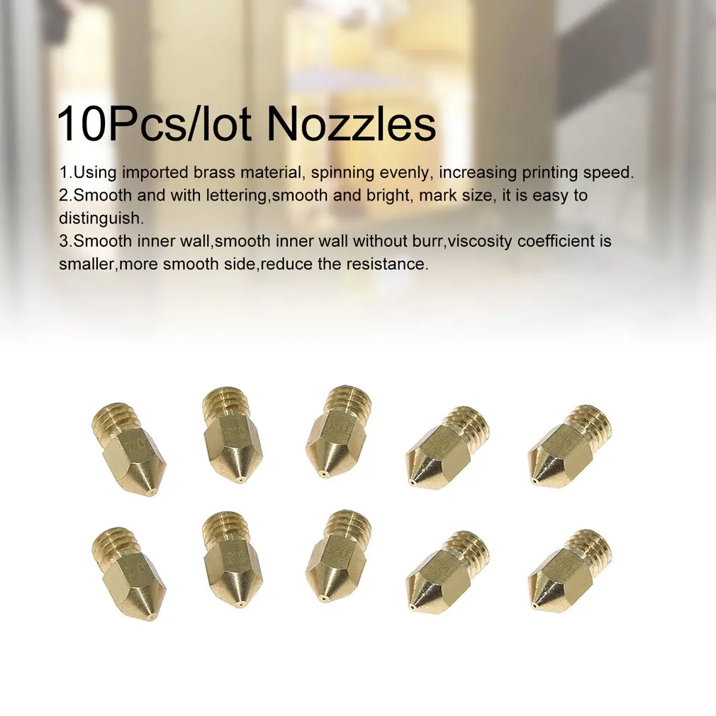 10Pcs/lot MK7 MK8 Brass Nozzle Extruder Threaded 0.2/0.3/0.4/0.5/0.6/0.8mm For 1.75mm Filamnet Head 3D Printer Parts