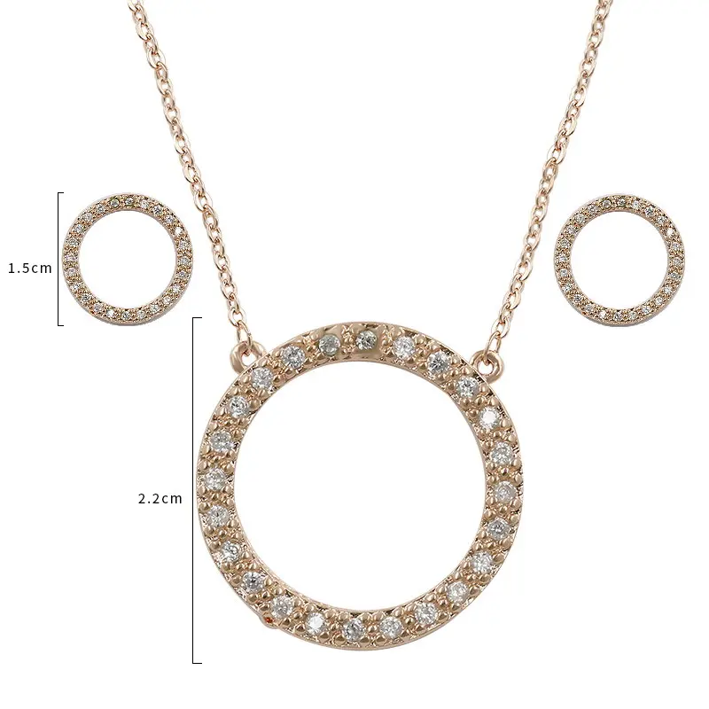 Cubic Zirconia CZ Circle Pendant Necklace and Earring Circular Zircon Jewelry Set for Women in Rhodium / Rose Gold Color - Image 6