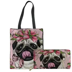 Бесшумный дизайн 2 шт./компл. женские сумки многоразового использования для покупок животные милые собаки печать сумка на плечо Холщовая