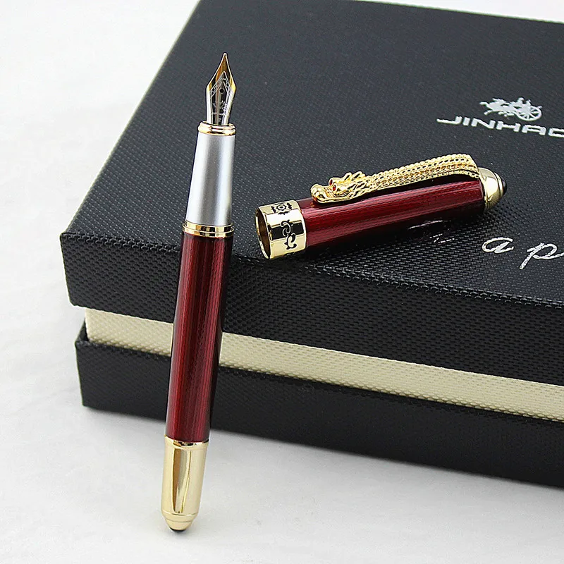 Роскошная металлическая перьевая ручка Jinhao 1000 с золотым Драконом, ретро ручка для подписи, офисные принадлежности, подарочный набор в коробке
