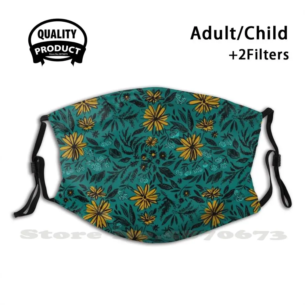 

Wild Flower Teal And Gold Diy Adult Kids Face Mask Teal Gold Teal And Yellow Flowers Brush Strokes Painted Flowers Floral