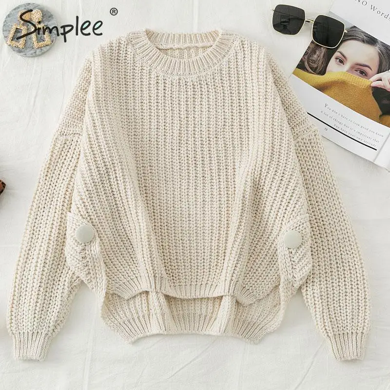 Simplee О-образным вырезом вязаный женский пуловер свитер Осень зима с длинным