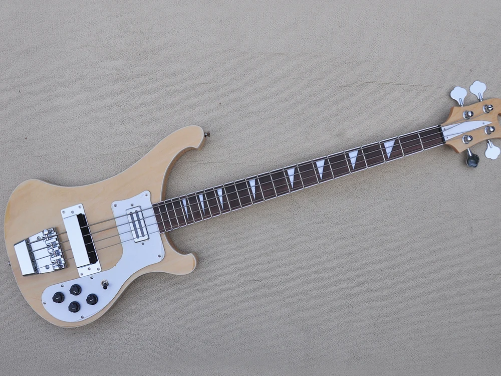 

4 Strings Natural Neck-thru-body Electric Bass Guitar with White Pickguard,Rosewood Fretboard