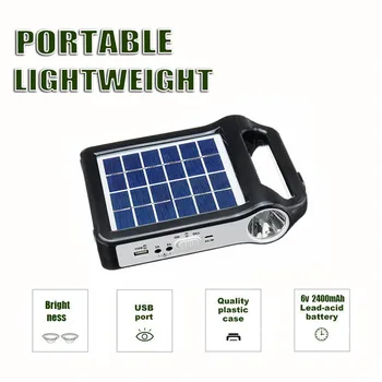 

6V Solar Panel Power USB Charger Storage Generator Home System Kit Rechargeable 9W 2400mAh Portable ABS Solar Generator System
