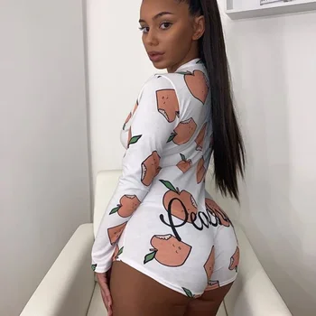 

Women Deep V Neck Bodysuit Long Sleeve Sexy Romper Bodycon Stretch Leotard Crop Top Button Short Jumpsuit Pajamas Sleepwear