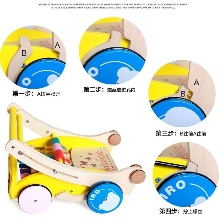 

C Baby One-Year-Old Car Infant Toddler CHILDREN'S Toy Trolley Learn Emotional Wood Baby Walker 0-1-3-Year-Old No