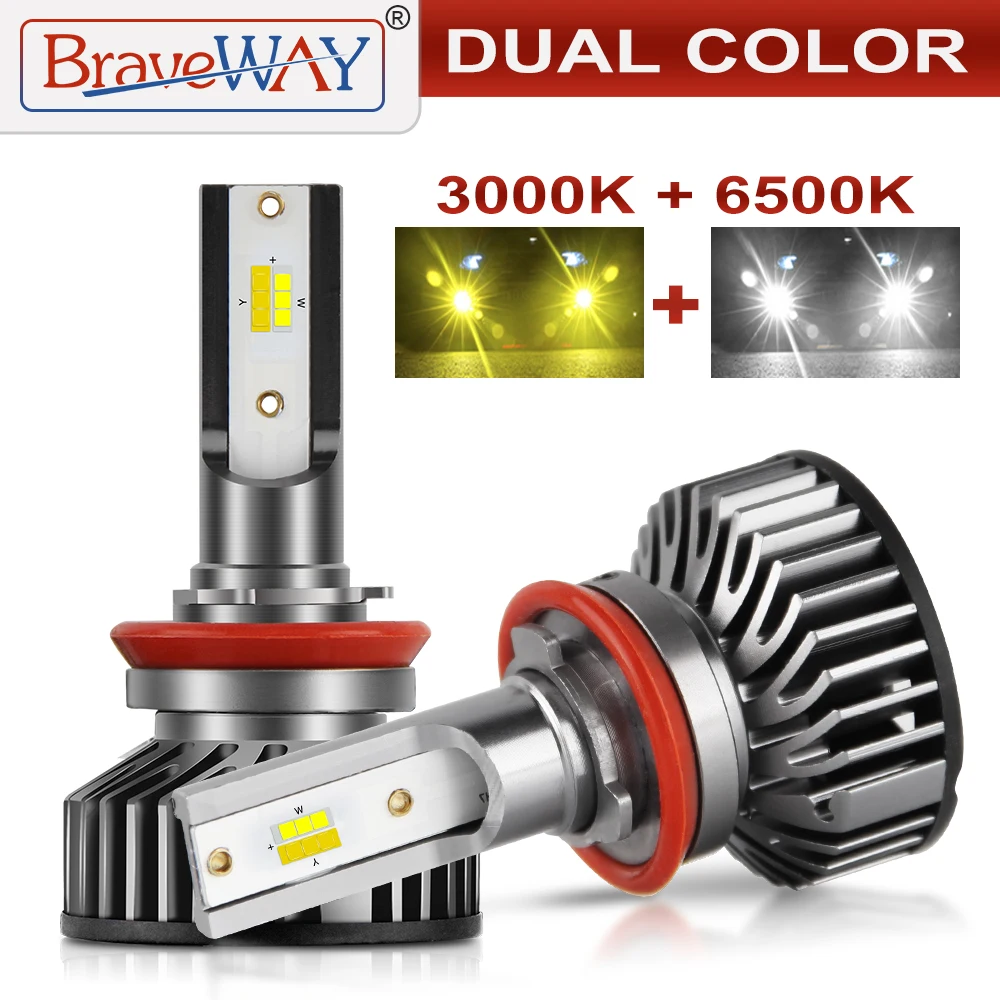 

BraveWay 3000K+6500K H1 H11 H8 H9 H7 LED Headlight Bulbs for Car H11 LED Canbus 9005 HB3 9006 HB4 LED Lights 12V 24V 12000LM CSP