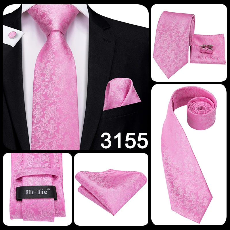 Hi-Tie Light Champagne Herren-Hochzeitskrawatte, Mint Paisley Solid Fashion Design Geschenk-Krawatte für Herren, Einstecktuch, Manschettenknöpfe, Business-Seidenkrawatte für Partys – Detail 7