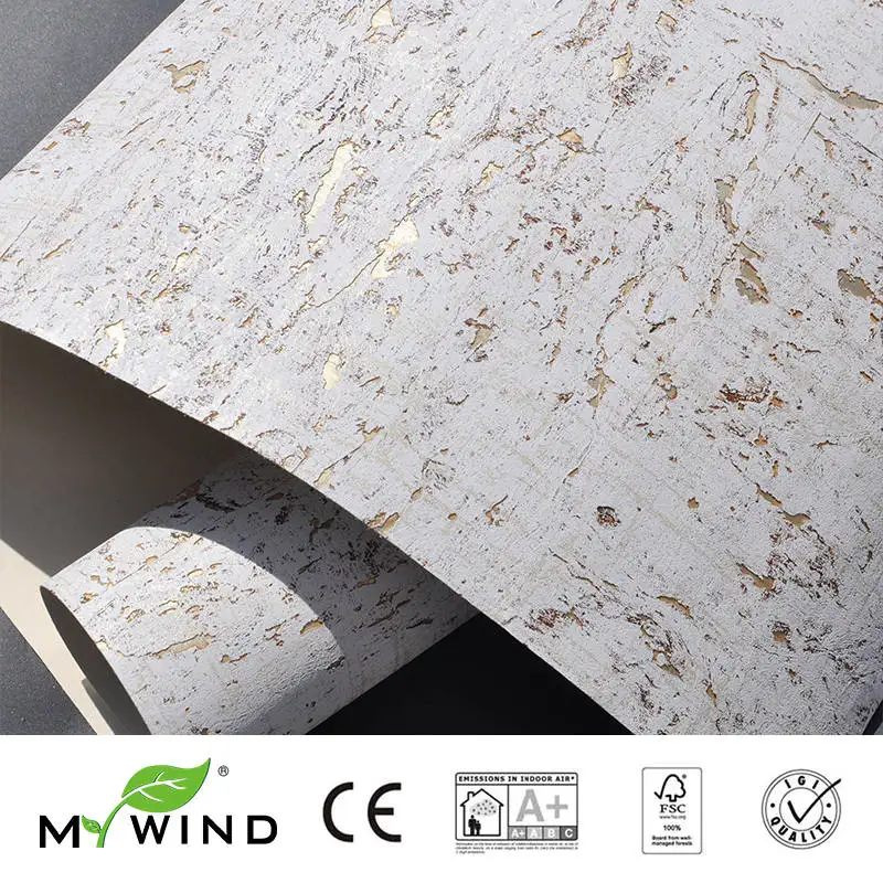 

MYWIND 0.91*5.5M/Roll white beige Lllusion Blue Brown Luxury Natural Material 3d Design Home Decor Wall Paper Cork Wallpaper