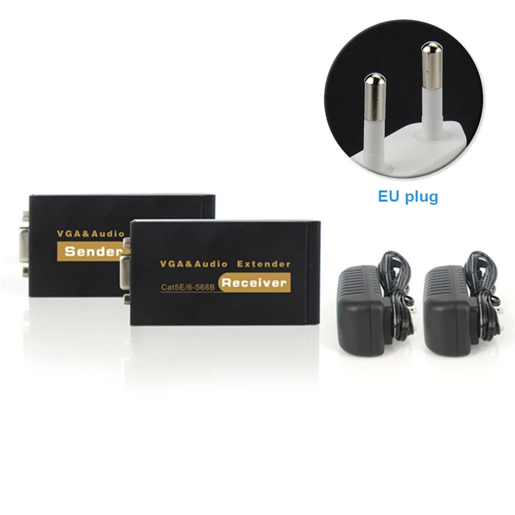 EU Plug VGA удлинитель конвертер отправитель приемник для проектора RJ45 Аксессуары сети с кабелем аудио передатчик усилитель адаптер - Цвет: EU Plug