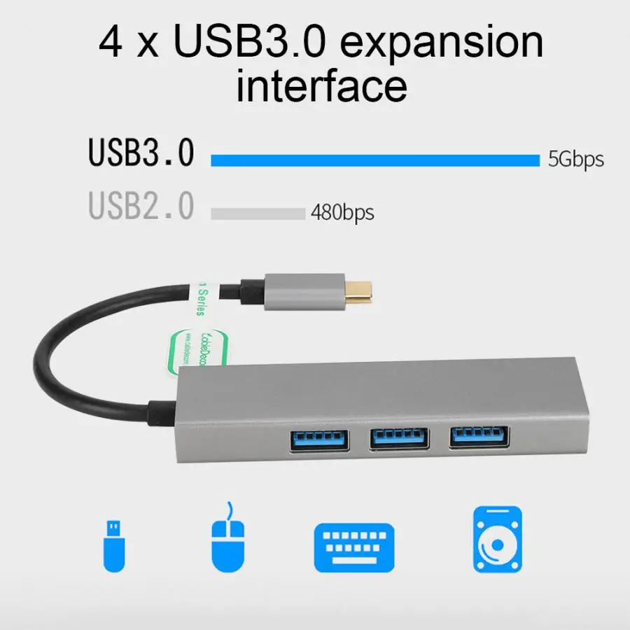 Многофункциональная док-станция из алюминиевого сплава type-C с 4 x USB3.0 для Windows 10/8/7/Vista/XP