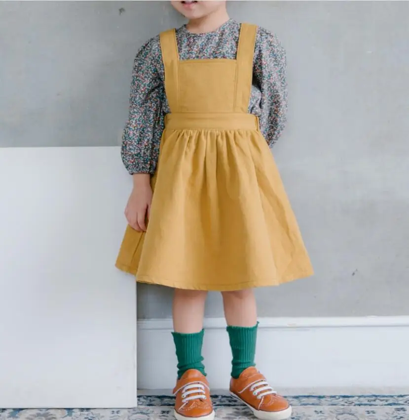 Новые весенние детские хлопковые однотонные платья с подтяжками, милая одежда принцессы для девочек, 6 шт./партия