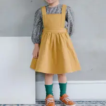 Новые весенние детские хлопковые однотонные платья с подтяжками, милая одежда принцессы для девочек, 6 шт./партия