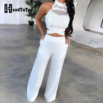 

Bandage Lace Top + Flare Pants Set Women Two Piece Outfits