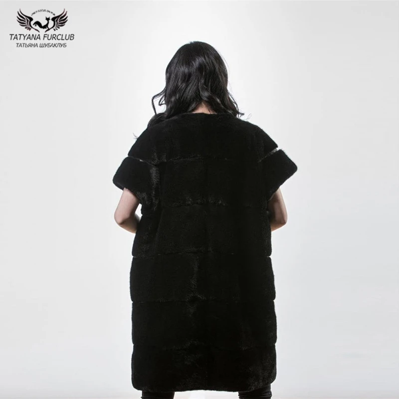 Однотонные черные куртки из натурального меха с круглым вырезом и короткими рукавами для всей кожи; коллекция года; модные длинные пальто из натурального меха норки для девочек