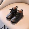 Children Boots British Style Fretwork Pu Leather Brown Black Boys Girls Short Boot 21-30 Toddler Zipper Solid Color Kids Shoes 4