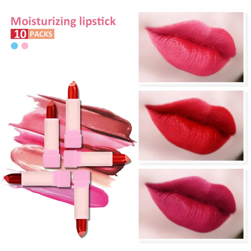 

10pcs/Set Long Lasting Makeup Lipsticks Professional Waterproof Lip Gloss Sexy Red Easy to wear Lip Tint No Stick Blam