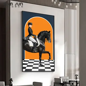 

Modern Animal Abstract Painting Knight Horse Canvas Poster Print Golden Wall Art Pictures for Living Room Aisle Saudi Home Decor
