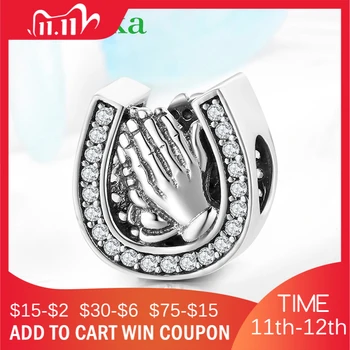 

925 Sterling Silver Guarding the hands of the family Ushape Charms Beads Fit Original European Bracelets Bangles Jewelry making