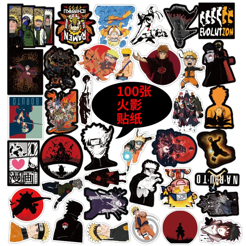 100 шт./лот аниме мультфильм стикеры Naruto не повторяющийся ПВХ водонепроницаемый Саске наклейка наруто для скейтборда воды чашки украшения