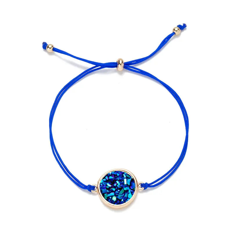 Модный Круглый Druzy браслет Drusy из искусственной смолы Druse камень Регулируемый веревочный шнур браслет ювелирные изделия для женщин/подарок подруге