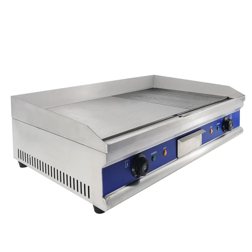 

Commercial Griddle Grills Electric Grill with Grooved Non-stick Fried Pans Griddle for Fish Chicken Beef ect