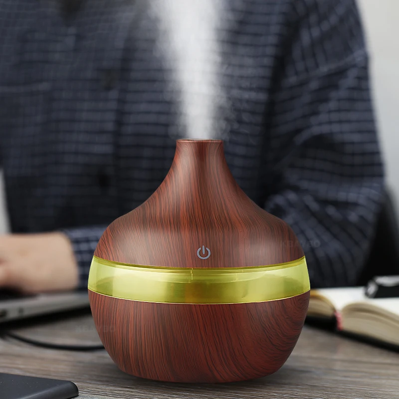 Electric 300ml USB Essential Oil Aromatherapy Air diffuser Aroma Diffuser Wood Ultrasonic Humidifier with 7 Color LED Lights