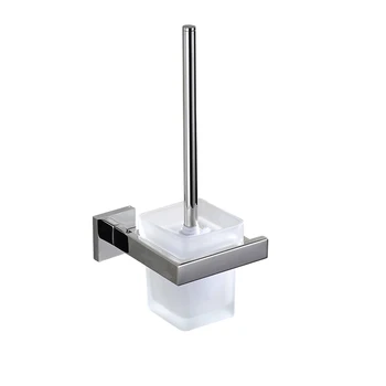

Toilet Brush Set Wall Mount Stainless Steel Toilet Brush Holder with Glass Toilet Brush Cup Modern Style Bathroom Accessories