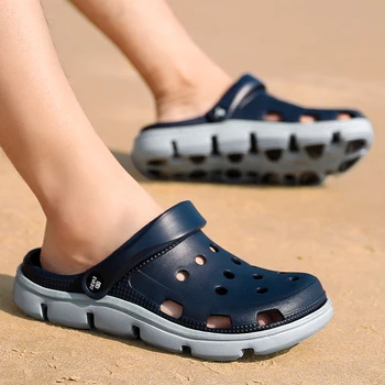 

Summer Men Sandals Slippers High Quality Beach Slippers Men Hollow Shoes Waterproof Fashion Male Shoes Flat Slip On Flip Flops