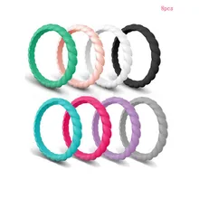 8pcs Women Silicone Wedding Band Ring Thin-Silicone Stackable Rings Comfort Fit Women Sparkle Rubber Band Elegant Flexible
