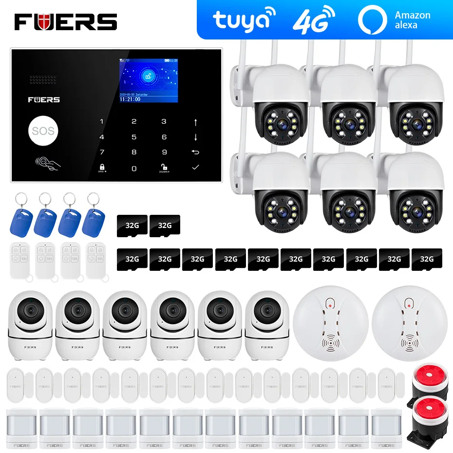 Sistema de alarma de seguridad inteligente para el hogar, sistema de alarma antirrobo para el hogar, 4G, Tuya, Alexa, Wifi, GSM, cámara exterior de 3MP