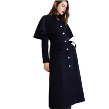 Весенне-осенний зимний Женский Повседневный Тренч из смесовой шерсти женский темно-синий плащ кашемировая верхняя одежда