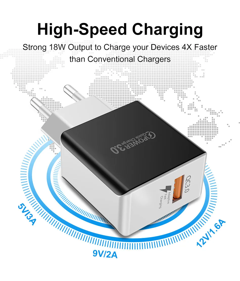 USLION USB быстрое зарядное устройство Быстрая зарядка qc 3,0 EU/US/Plug мобильный телефон настенные зарядные устройства для samsung Apple iphone sony Xiaomi huawei
