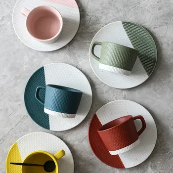 

Japanese Ceramic Coffee Cup Color Striped Scrub Creative Milk Tea Cup Afternoon Tea Cup Set MJ1111