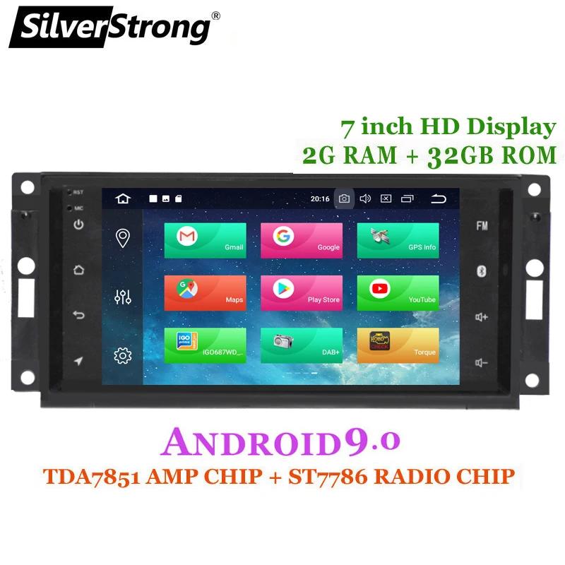 Top SilverStrong 2DIN 32G Android9.0 Car Radio GPS for Jeep Cherokee 2009 2008 2010 Wrangler car stereo for Dodge GPS for Chrysler 4