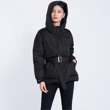 Зимнее Новое модное Брендовое пальто на утином пуху, Женский Однобортный Теплый пуховик с капюшоном и поясом, Прямая поставка wq123