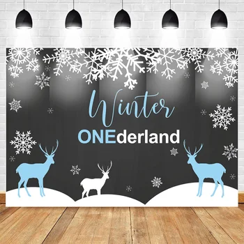 

Neoback Winter Onederland Background 1st Birthday Winter Christmas Party Photo Backdrop Snow Elk Black Backdrop for Photo Studio