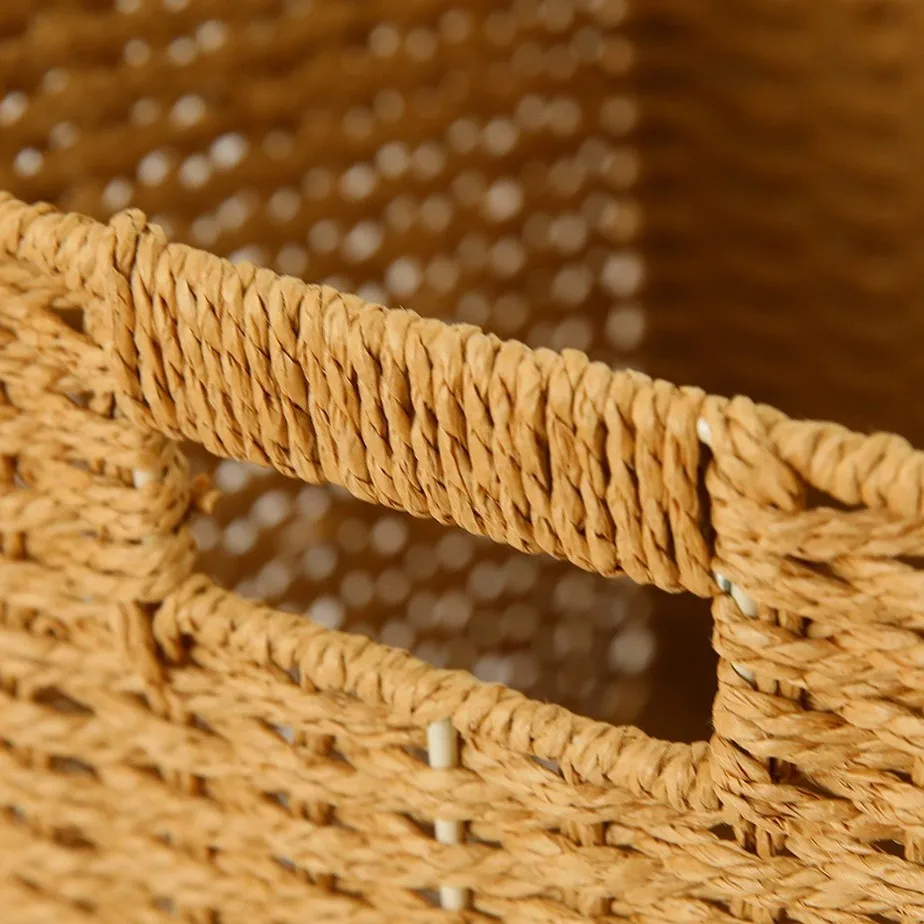 Rattan Storage Baskets Box With Handle Toy Sundries Stackable Container Clothes Underwear Handmade Organizer Basket Drawer Case 5